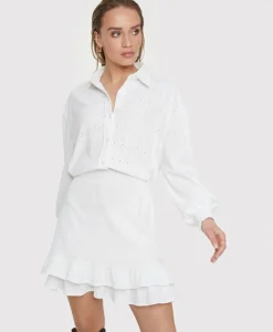 Best Sale Minirok Knitted Jersey Broderie Skirt Off White Dames Rokken