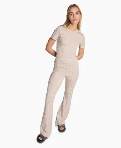 Discount T-Shirt Korte Mouw Knitted A Jacquard Zand Dames T-Shirts & Tops