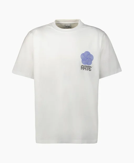 Cheap T-Shirt Korte Mouw Circle Flower Back Front Print Wit Heren T-Shirts