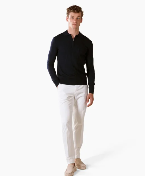 Best Sale Pullover Rib Zip Polos Ls Donker Blauw Heren Truien