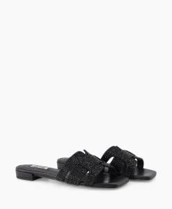 Clearance Sandaal Zonder Hak Strass Zwart Dames Sandalen