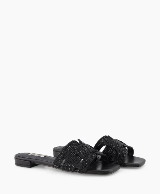 Clearance Sandaal Zonder Hak Strass Zwart Dames Sandalen