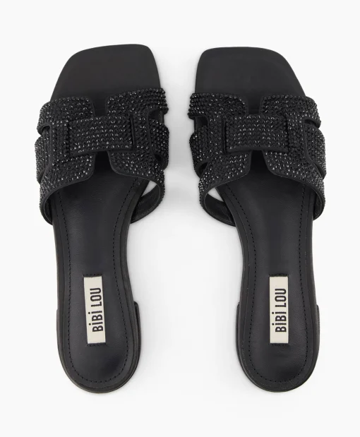 Clearance Sandaal Zonder Hak Strass Zwart Dames Sandalen