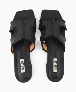Best Sandaal Zonder Hak Rafia Zwart Dames Sandalen