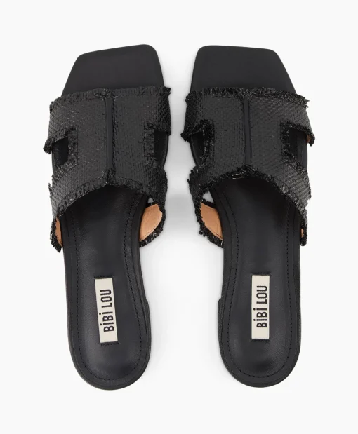 Best Sandaal Zonder Hak Rafia Zwart Dames Sandalen