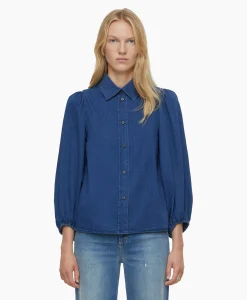 Store Blouse Voluminous Sleeve Donker Blauw Dames Blouses