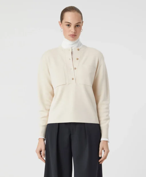 Clearance Pullover Crew Neck Henley Beige Dames Truien