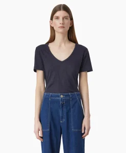 New T-Shirt Korte Mouw V-Neck Blauw Dames T-Shirts & Tops