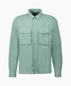 Sale Overshirt Broken Linen Cotton Groen Heren Jassen