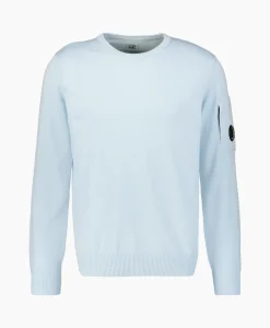 Outlet Pullover Cotton Crepe Knit Licht Blauw Heren Truien