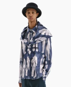New Flaneur Overshirt Character Silk Hooded Blauw Heren Jassen