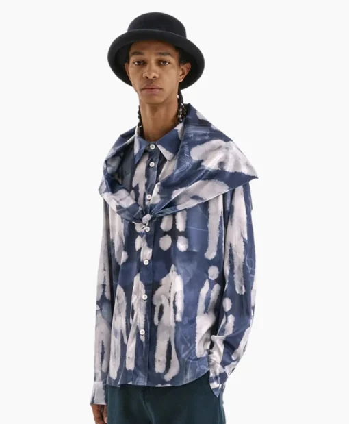 New Flaneur Overshirt Character Silk Hooded Blauw Heren Jassen