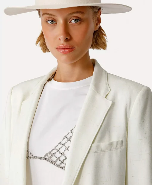 Cheap Blazer Tweed Viscose Silk Jacket Off White Dames Blazers