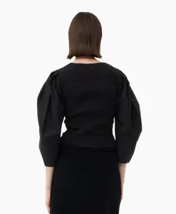Flash Sale Blouse Cotton Poplin Smock Zwart Dames Blouses