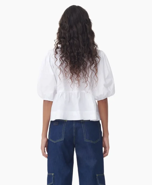 New Blouse Cotton Poplin Peplum Wit Dames Blouses