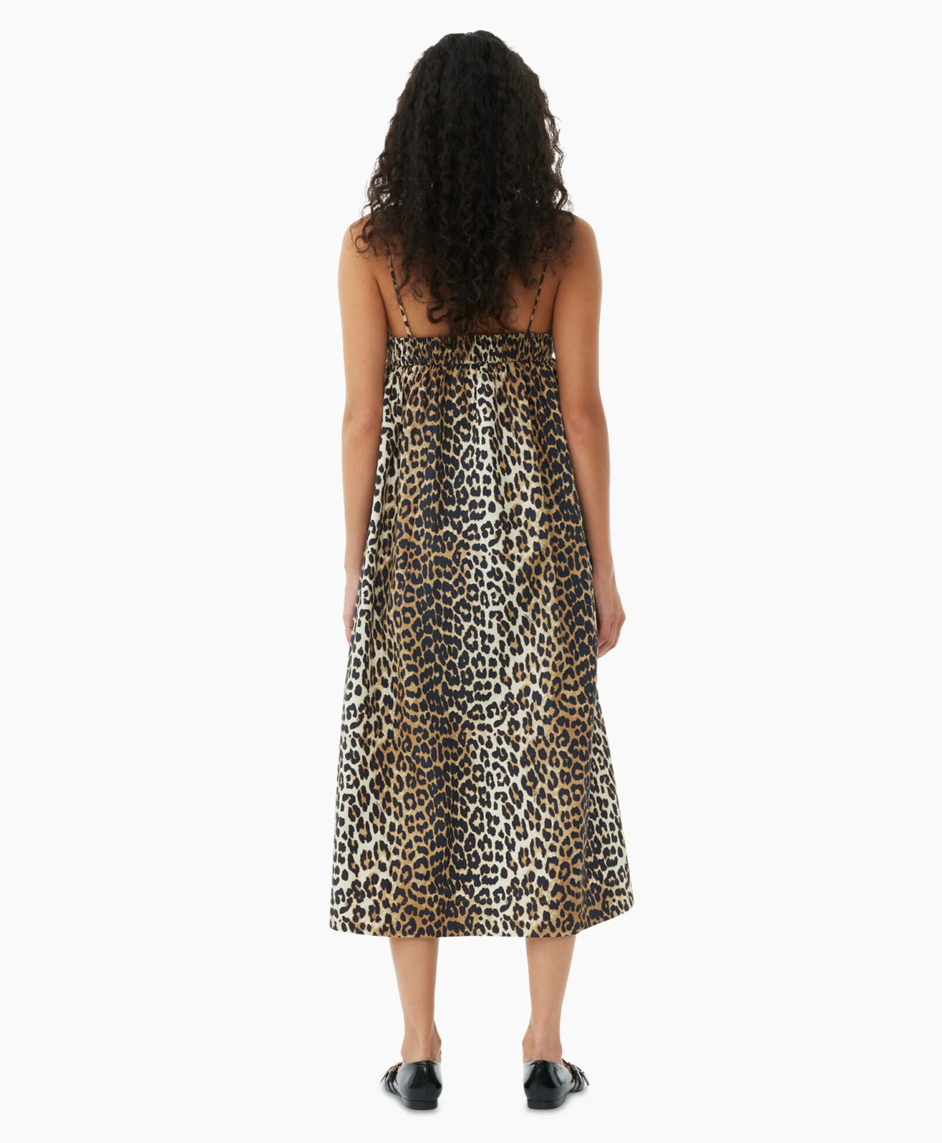 Cheap Midi Jurk Printed Cotton Strap Bruin Dames Jurken