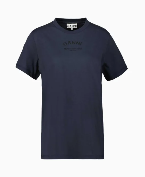 Cheap T-Shirt Korte Mouw Thin Jersey Relaxed O-Neck Donker Blauw Dames T-Shirts & Tops