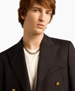 Hot Blazer Golden M's Double Breasted Gabardine Wool Donker Blauw Heren Colberts