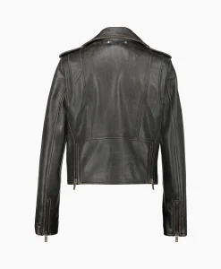 Store Leren Jas Golden W's Chiodo Distressed Bull Leathe Zwart Dames Jassen