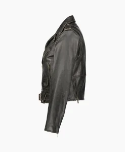 Store Leren Jas Golden W's Chiodo Distressed Bull Leathe Zwart Dames Jassen