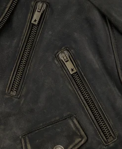 Store Leren Jas Golden W's Chiodo Distressed Bull Leathe Zwart Dames Jassen