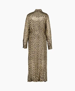 Hot Midi Jurk Golden W's Chemisier Leopard Print Fil C Beige Dames Jurken