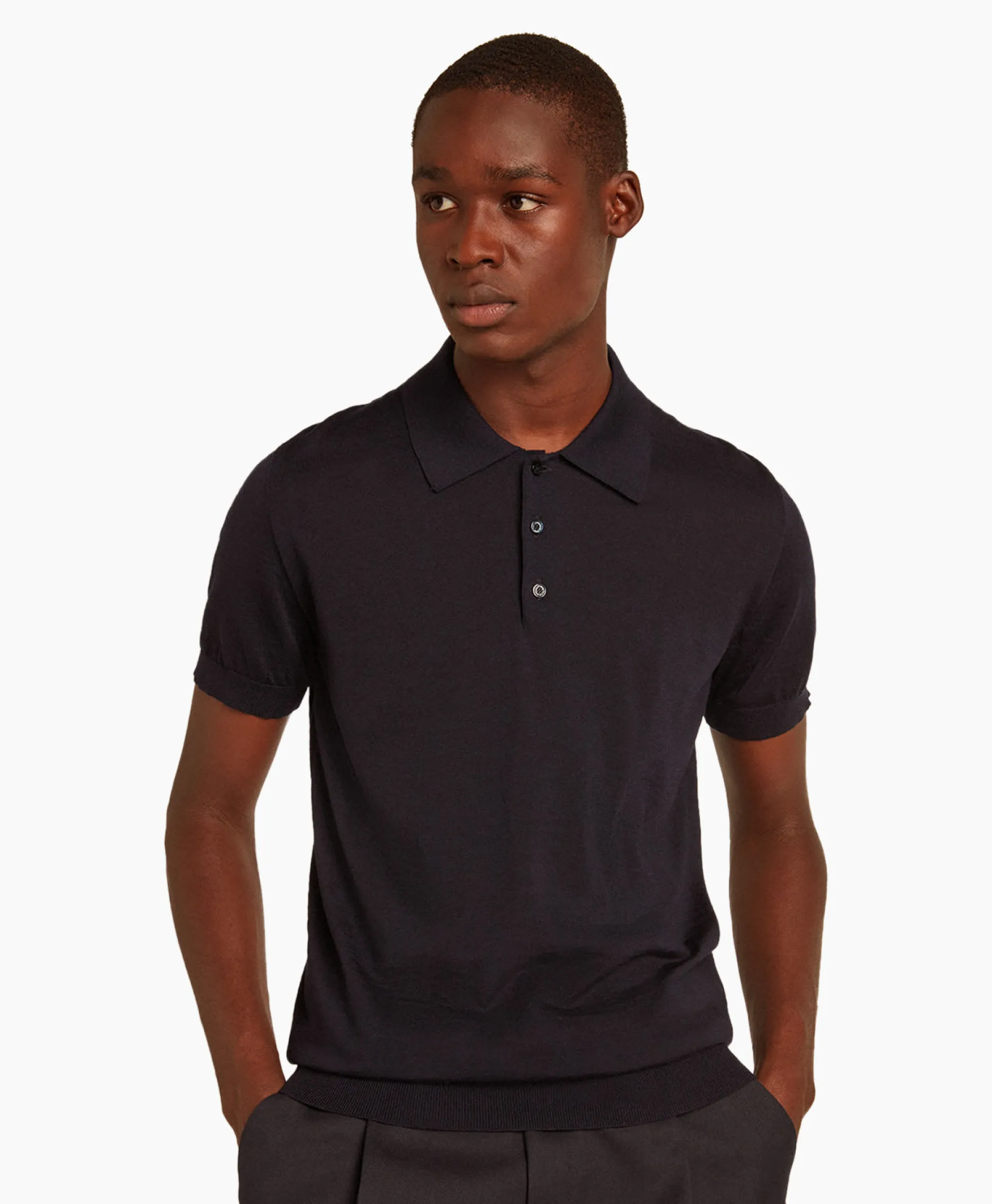 Outlet Polo Golden M's Knit Merino Wool Donker Blauw Heren Polo's