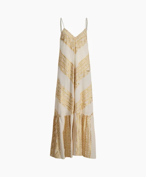 Outlet Maxi Jurk Long All Over Old Straps Ivoor / Naturel Dames Bruiloftskleding