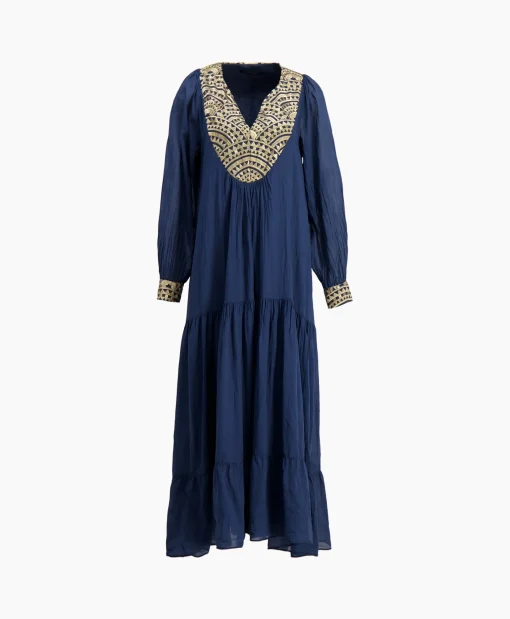 Cheap Maxi Jurk Long New All Over Cotton Donker Blauw Dames Jurken