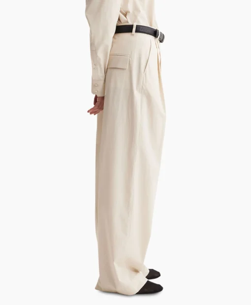 Cheap Pantalon Wide Leg Pleated Chino Zand Dames Broeken