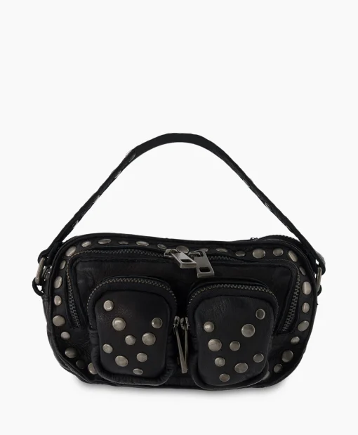 Fashion Crossbody Tas Helena Rivet Washed Black Zwart Dames Tassen