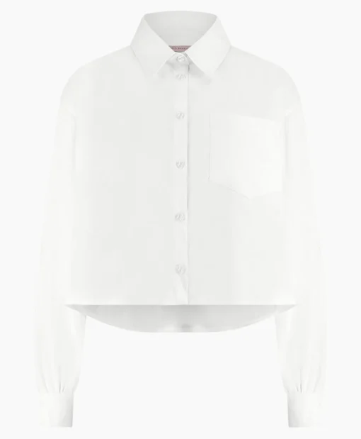 Flash Sale Blouse Dion Cropped Poplin Wit Dames Blouses