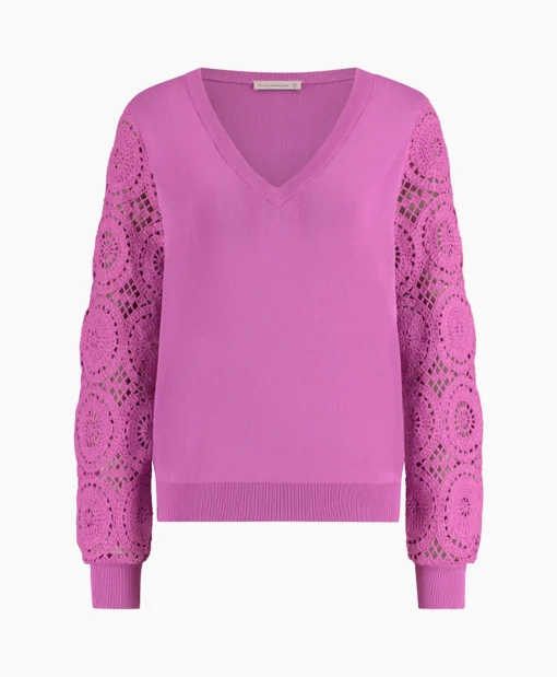 Outlet Pullover Dinah Crochet Roze Dames Truien