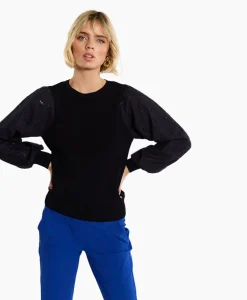 New Pullover Deana Flower Broderie Donker Blauw Dames Truien