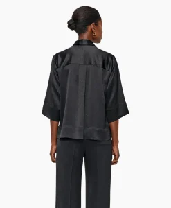 Shop Blouse Sating Short Sleeve Zwart Dames Blouses