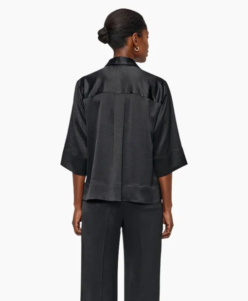 Shop Blouse Sating Short Sleeve Zwart Dames Blouses