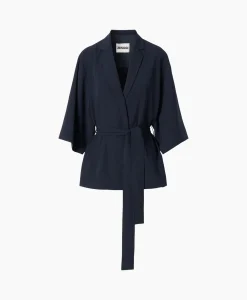 Sale Vest Japanse Crepe Kimono Donker Blauw Dames Vesten