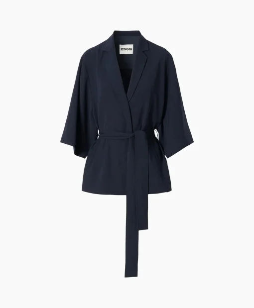 Sale Vest Japanse Crepe Kimono Donker Blauw Dames Vesten
