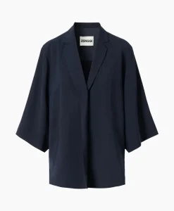 Sale Vest Japanse Crepe Kimono Donker Blauw Dames Vesten