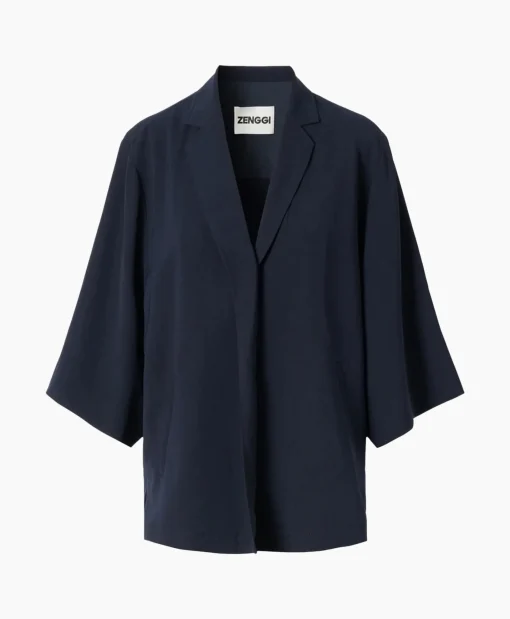 Sale Vest Japanse Crepe Kimono Donker Blauw Dames Vesten
